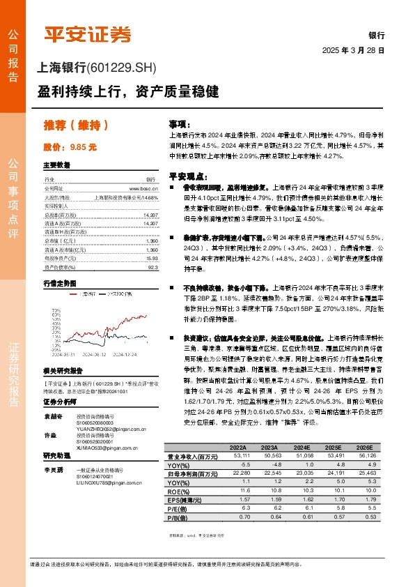 盈利持续上行，资产质量稳健