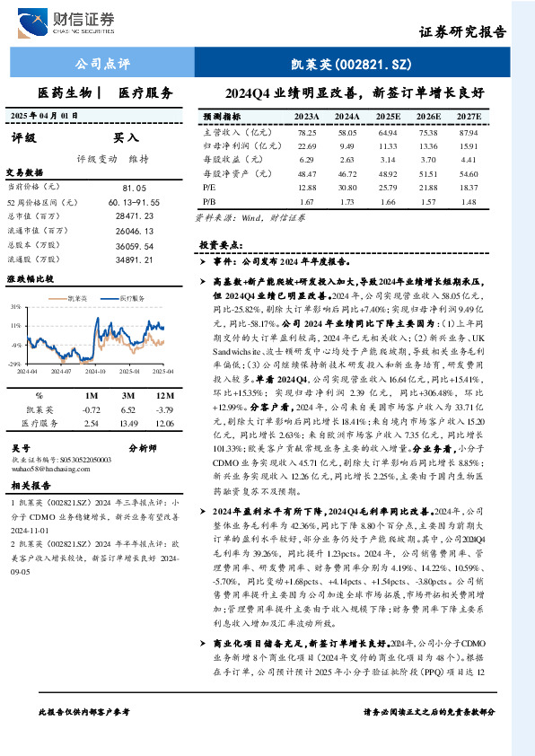 2024Q4业绩明显改善，新签订单增长良好