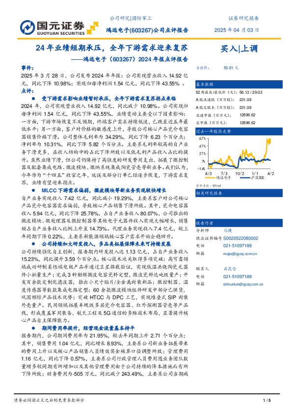 2024年报点评报告：24年业绩短期承压，全年下游需求迎来复苏