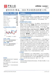 量价齐升+降本，2024年归母净利同增119%
