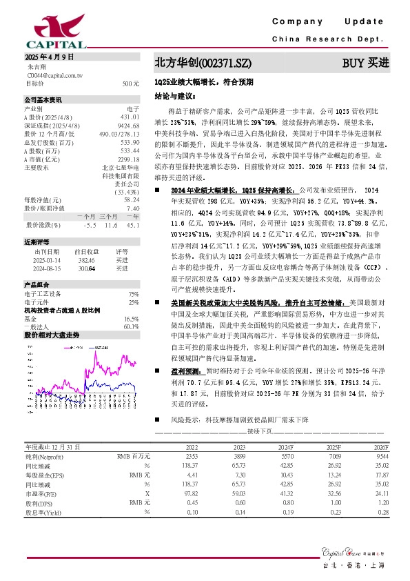 1Q25业绩大幅增长，符合预期