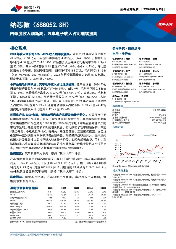 四季度收入创新高，汽车电子收入占比继续提高