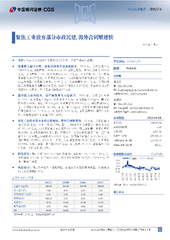 聚焦工业放弃部分市政民建，海外合同增速快