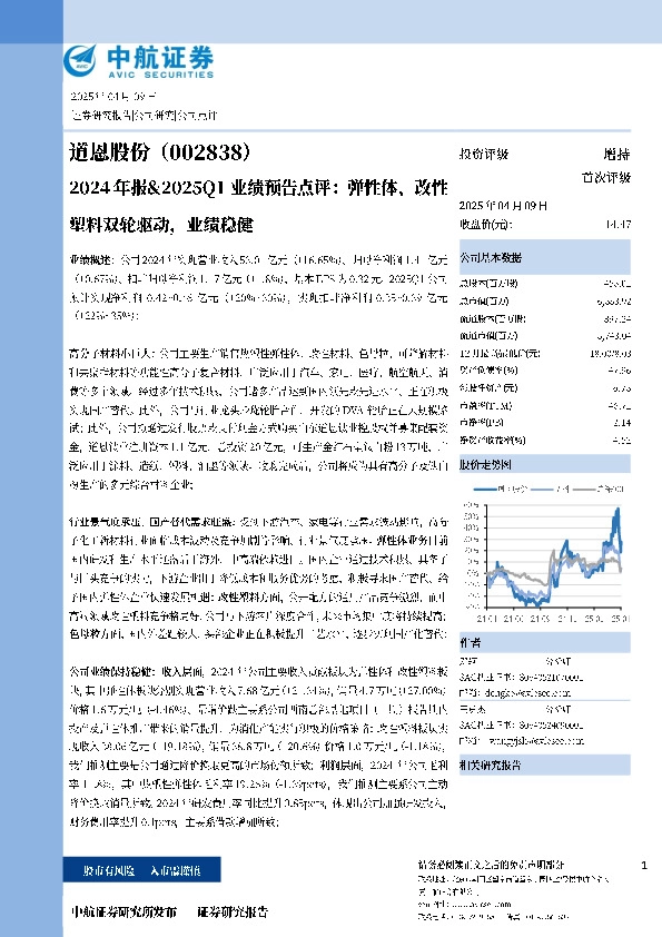 2024年报&2025Q1业绩预告点评：弹性体、改性塑料双轮驱动，业绩稳健