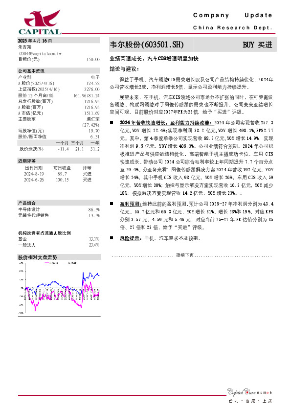 业绩高速成长，汽车CIS增速明显加快