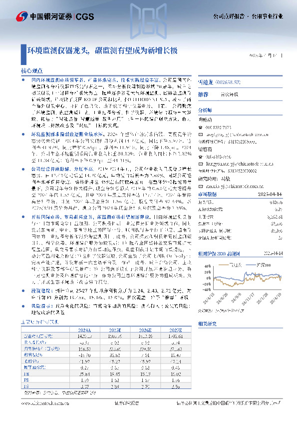 环境监测仪器龙头，碳监测有望成为新增长极
