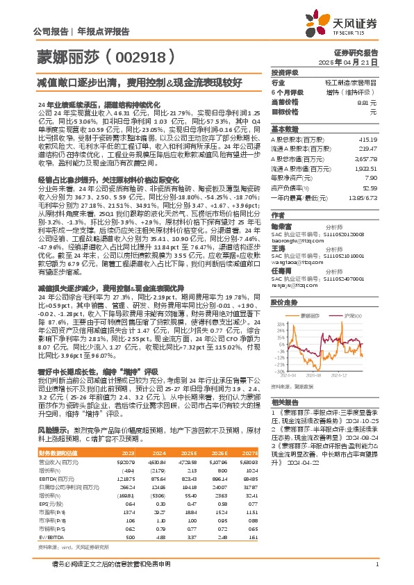 减值敞口逐步出清，费用控制&现金流表现较好