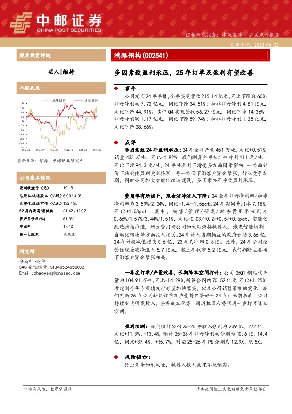 多因素致盈利承压，25年订单及盈利有望改善