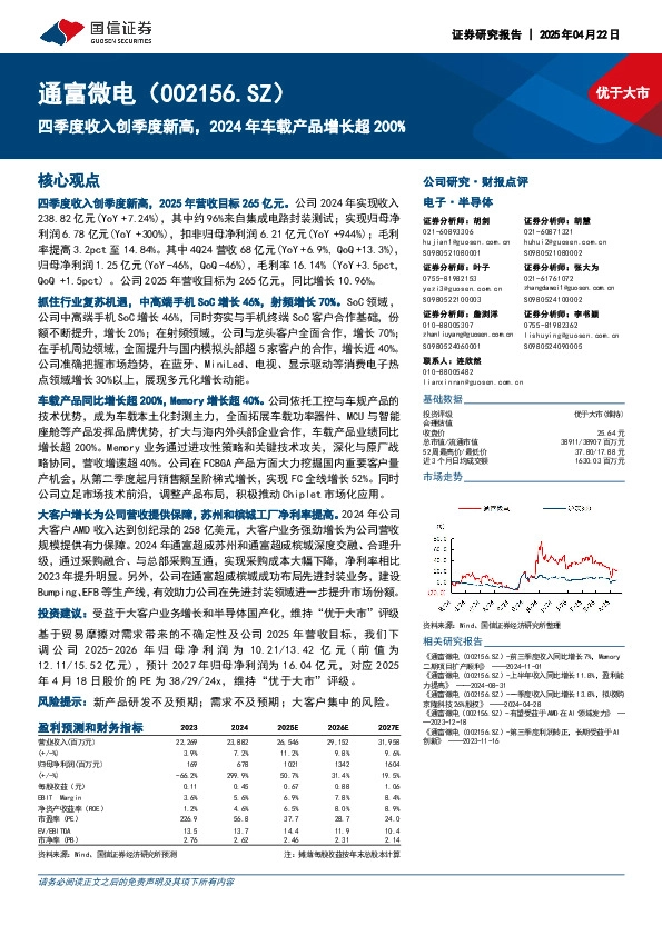 四季度收入创季度新高，2024年车载产品增长超200%