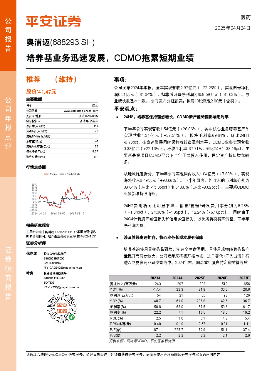 培养基业务迅速发展，CDMO拖累短期业绩