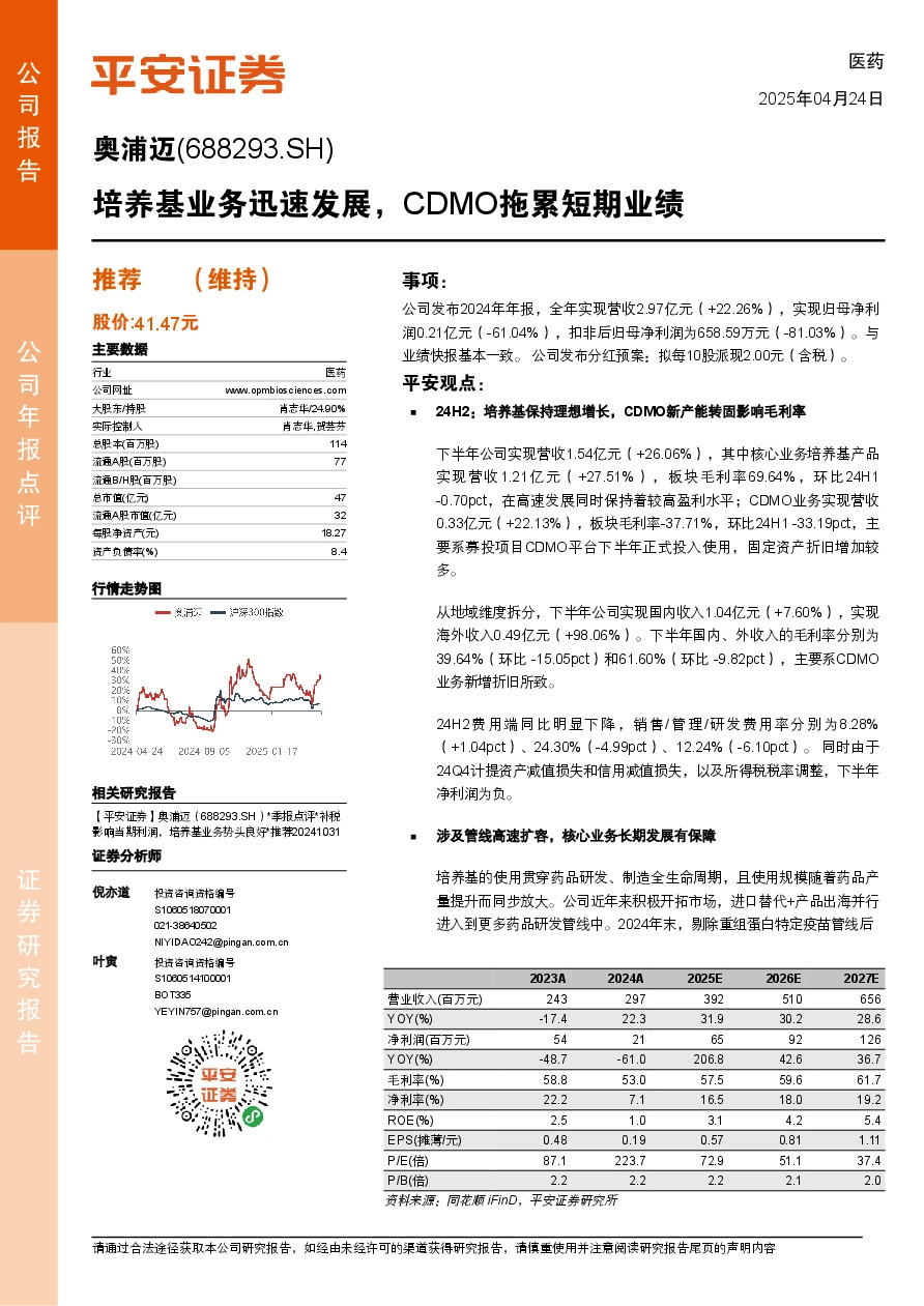 培养基业务迅速发展，CDMO拖累短期业绩