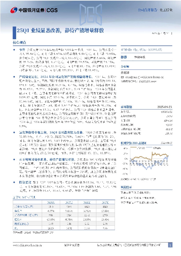 25Q1业绩显著改善，静待产能增量释放