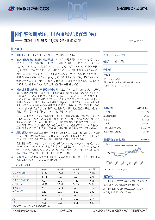 2024年年报及1Q25季报业绩点评：利润率短期承压，国内市场需求向好