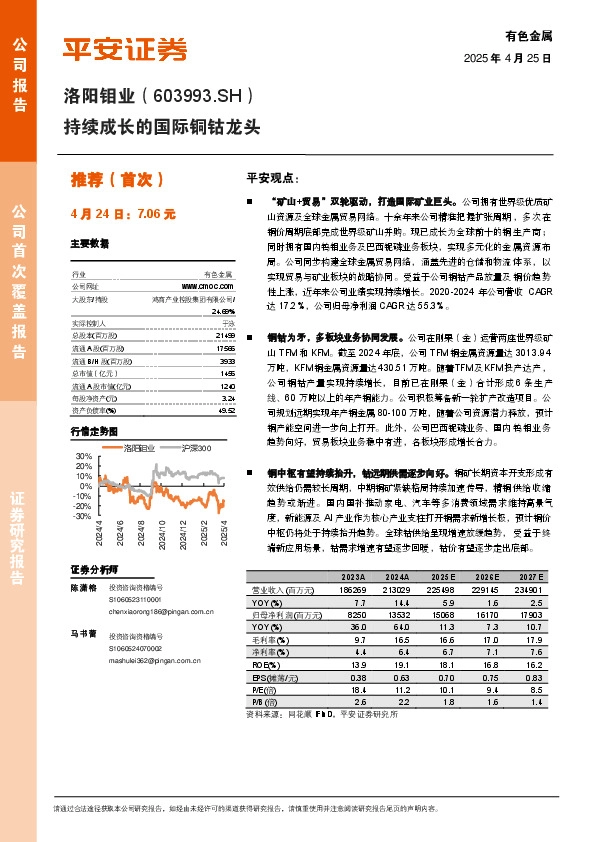 持续成长的国际铜钴龙头