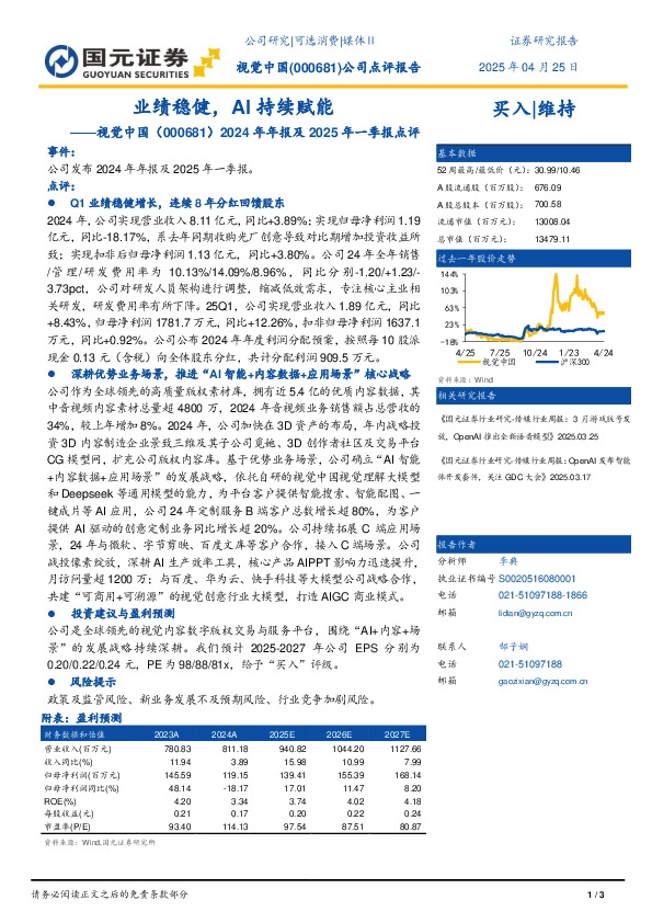 2024年年报及2025年一季报点评：业绩稳健，AI持续赋能