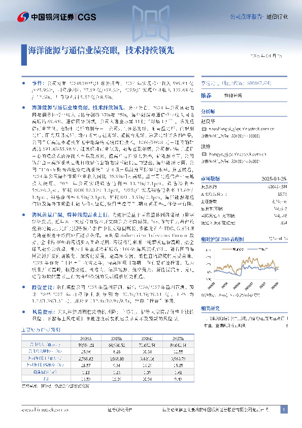 海洋能源与通信业绩亮眼，技术持续领先