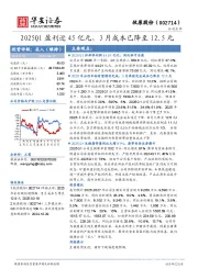 2025Q1盈利近45亿元，3月成本已降至12.5元