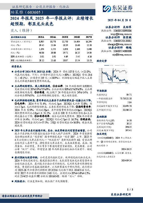 2024年报及2025年一季报点评：业绩增长超预期，彰显龙头底色