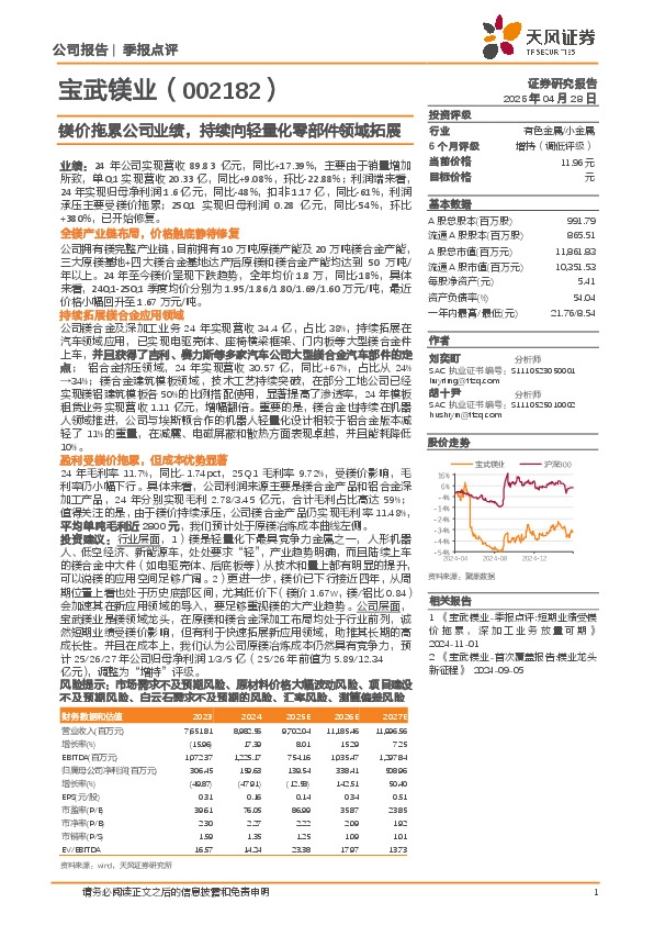 镁价拖累公司业绩，持续向轻量化零部件领域拓展