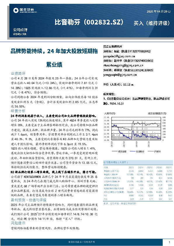 品牌势能持续，24年加大投放短期拖累业绩