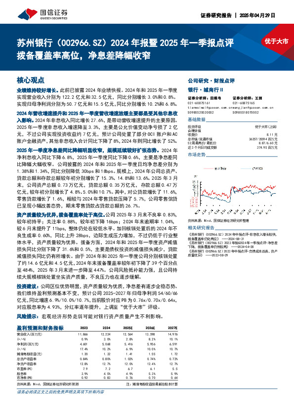 2024年报暨2025年一季报点评：拨备覆盖率高位，净息差降幅收窄