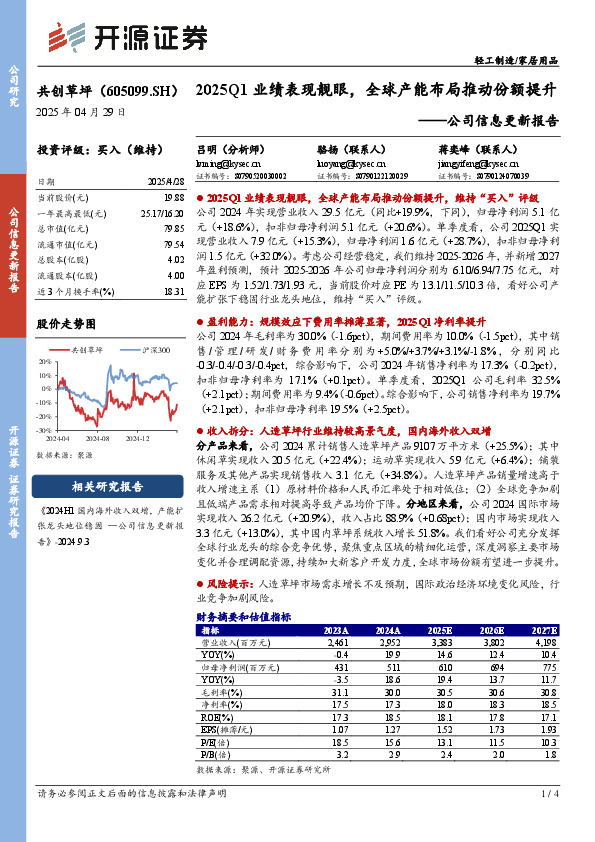 公司信息更新报告：2025Q1业绩表现靓眼，全球产能布局推动份额提升