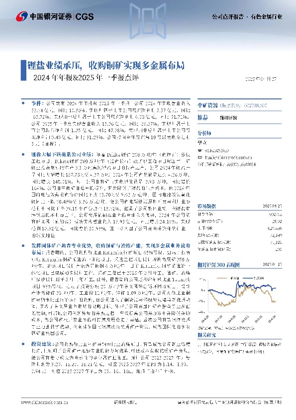 2024年年报&2025年一季报点评：锂盐业绩承压，收购铜矿实现多金属布局
