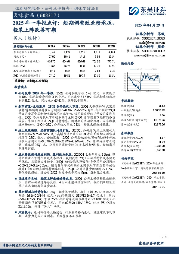 2025年一季报点评：短期调整致业绩承压，轻装上阵改善可期
