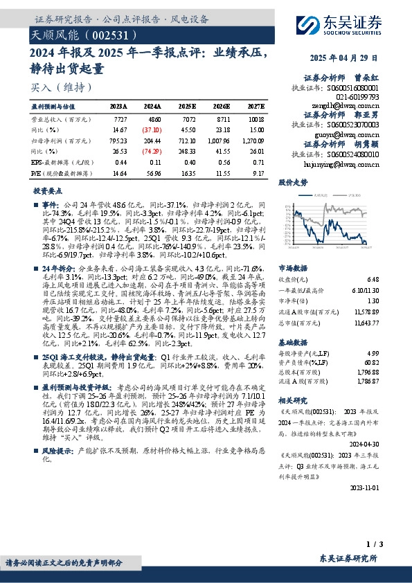 2024年报及2025年一季报点评：业绩承压，静待出货起量