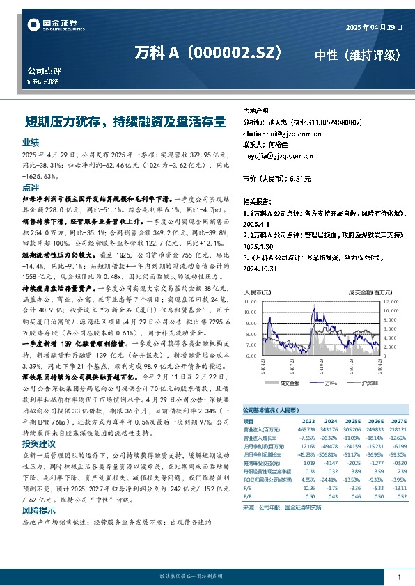 短期压力犹存，持续融资及盘活存量