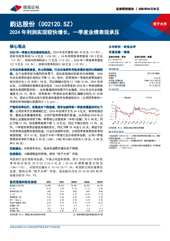 2024年利润实现较快增长，一季度业绩表现承压