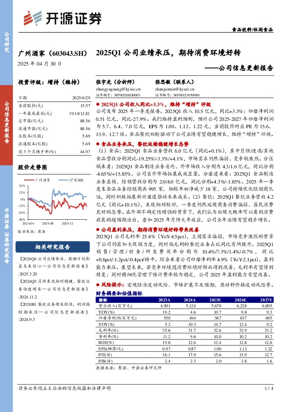 公司信息更新报告：2025Q1公司业绩承压，期待消费环境好转