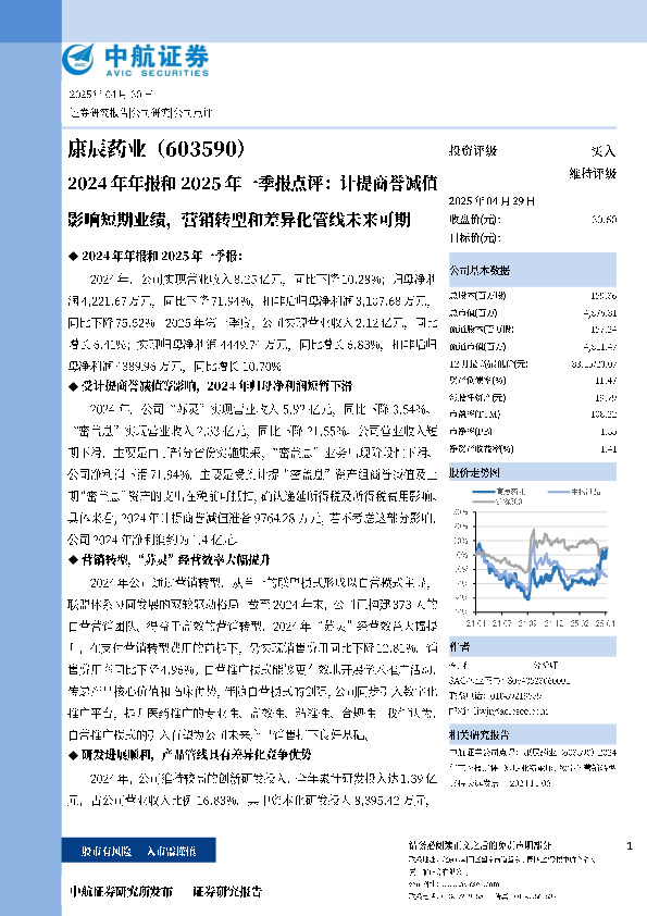 2024年年报和2025年一季报点评：计提商誉减值影响短期业绩，营销转型和差异化管线未来可期