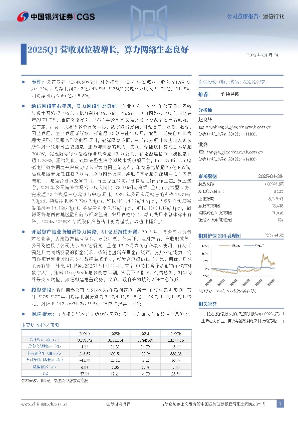 2025Q1营收双位数增长，算力网络生态良好