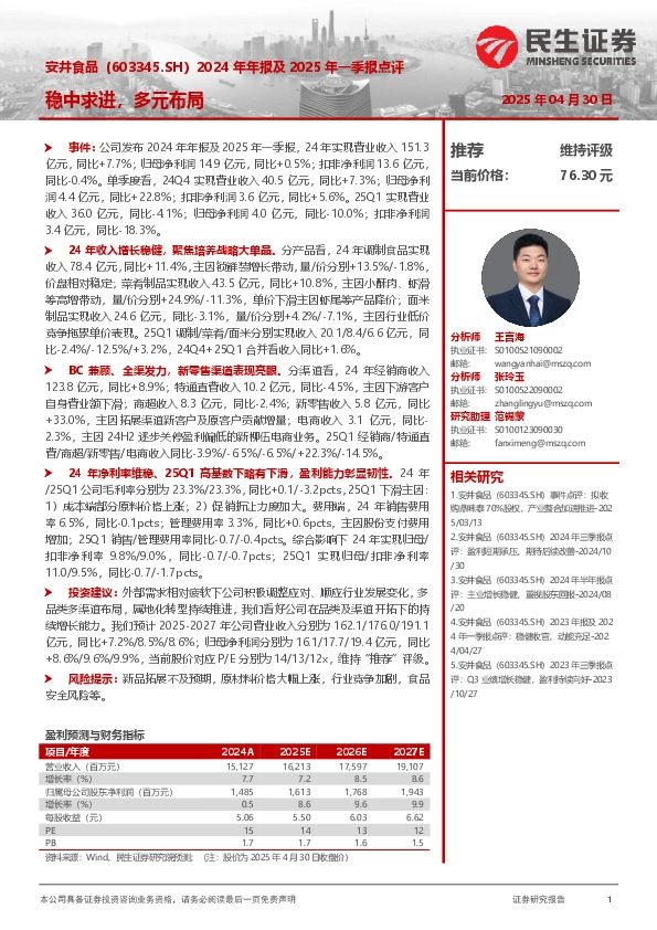 2024年年报及2025年一季报点评：稳中求进，多元布局