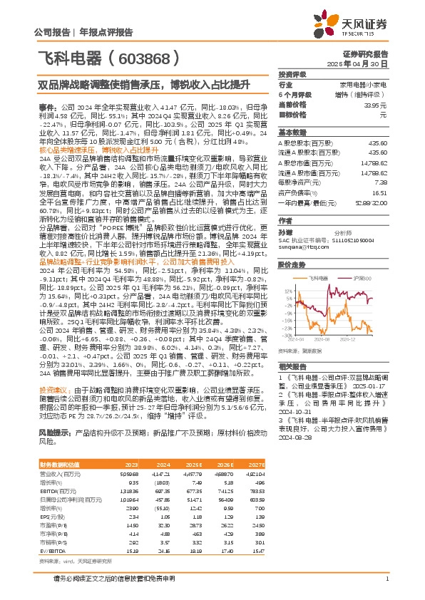 双品牌战略调整使销售承压，博锐收入占比提升