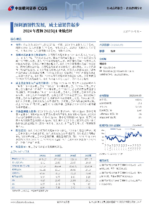 2024年度和2025Q1业绩点评：预调酒韧性发展，威士忌销售起步
