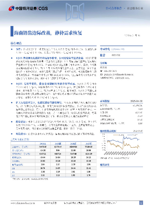 海南销售边际改善，静待需求恢复