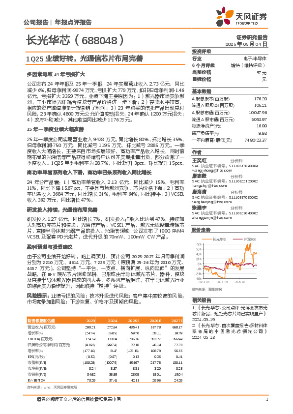 1Q25业绩好转，光通信芯片布局完善