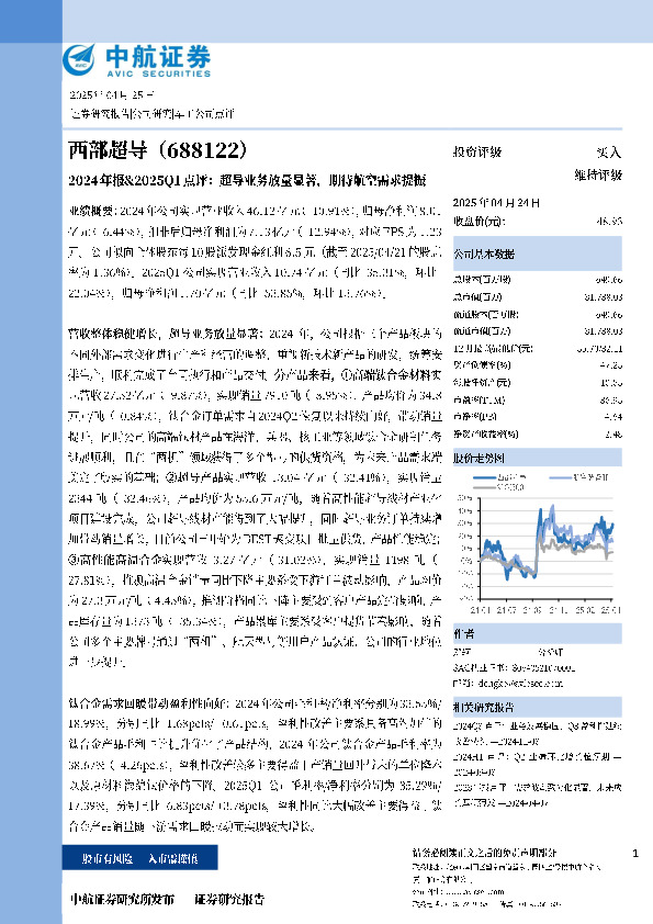 2024年报&2025Q1点评：超导业务放量显著，期待航空需求提振
