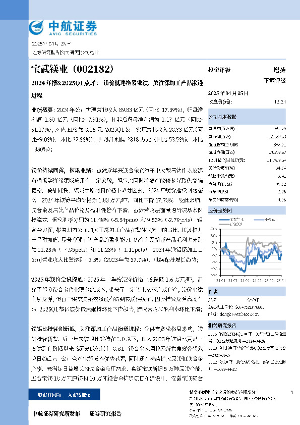 2024年报&2025Q1点评：镁价低迷拖累业绩，关注深加工产品渗透进程