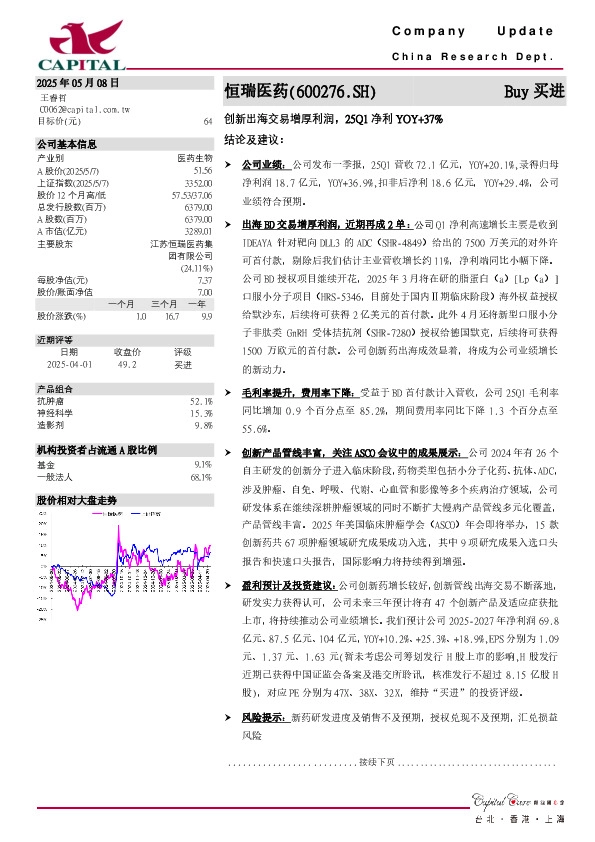 创新出海交易增厚利润，25Q1净利YOY+37%