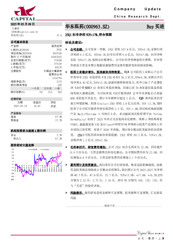 25Q1扣非净利YOY+17%，符合预期