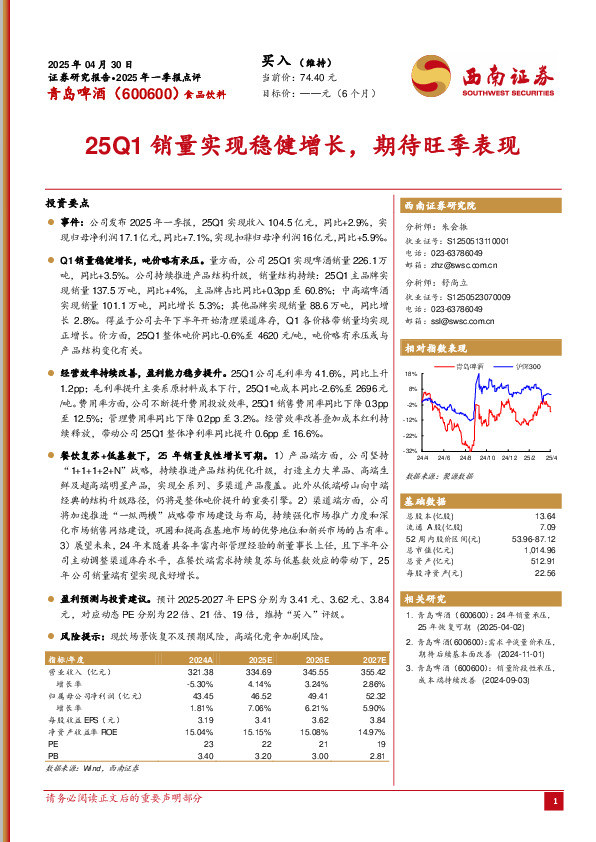2025年一季报点评：25Q1销量实现稳健增长，期待旺季表现
