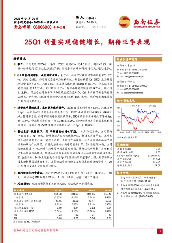2025年一季报点评：25Q1销量实现稳健增长，期待旺季表现