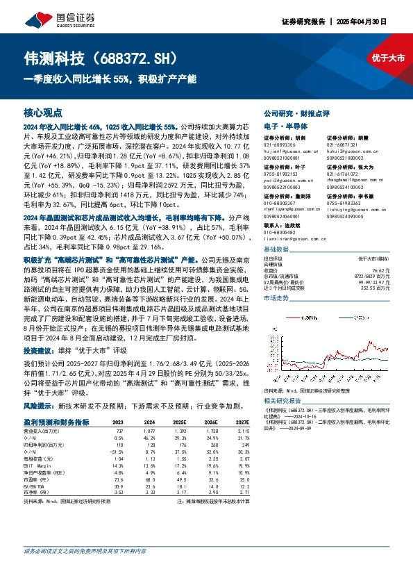 一季度收入同比增长55%，积极扩产产能