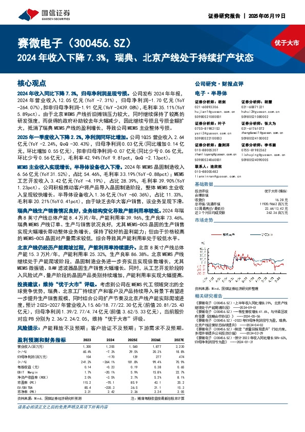 2024年收入下降7.3%，瑞典、北京产线处于持续扩产状态