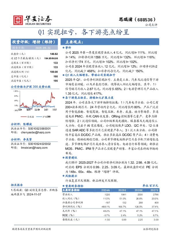 Q1实现扭亏，各下游亮点纷呈