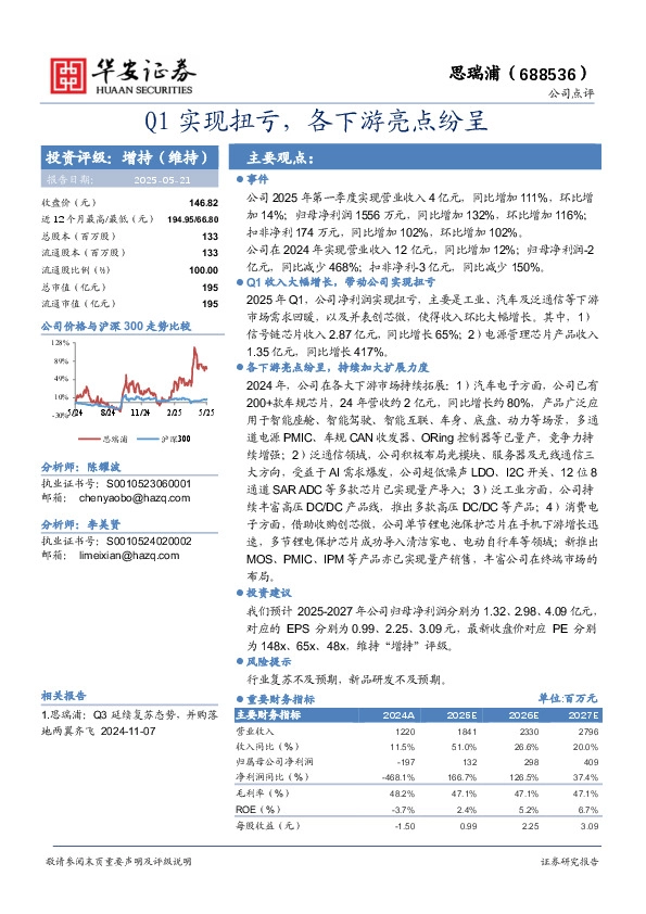 Q1实现扭亏，各下游亮点纷呈