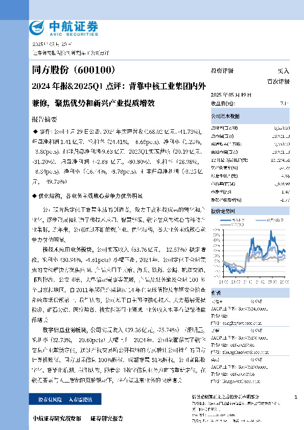 2024年报&2025Q1点评：背靠中核工业集团内外兼修，聚焦优势和新兴产业提质增效